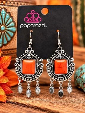 paparazzi Clear The Heir - Orange Dangle Earrings Orange & Silver